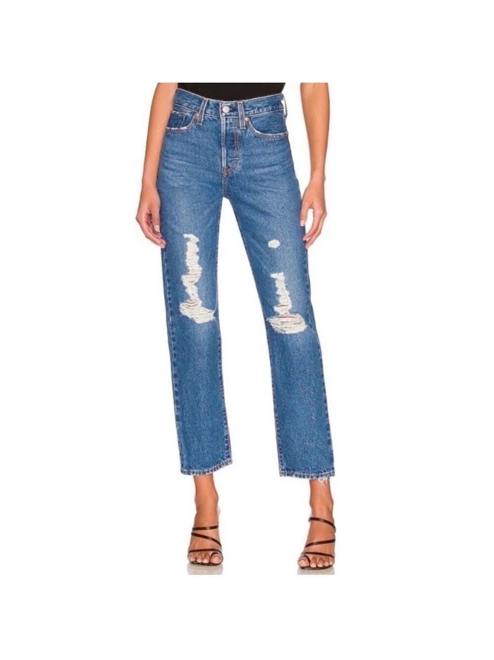 Levis Wedgie Straight womens jeans 32in Oxnard Drive wash Inseam 26in distressed